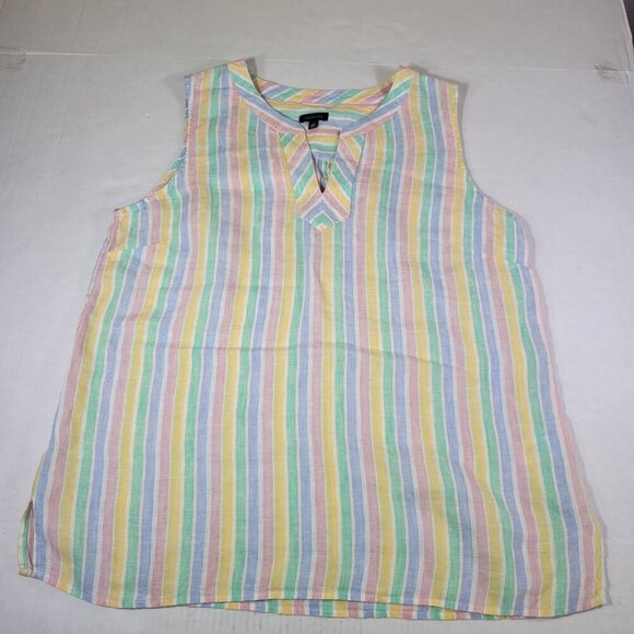 Talbots Women Pastel Multi-Color Striped Linen Sleeveless Tunic Top Size M - Picture 1 of 7
